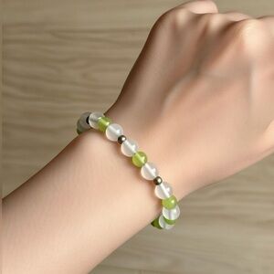 Peridot and Glass Cat’s  Bead Stretch Bracelets 6”- 6.5”